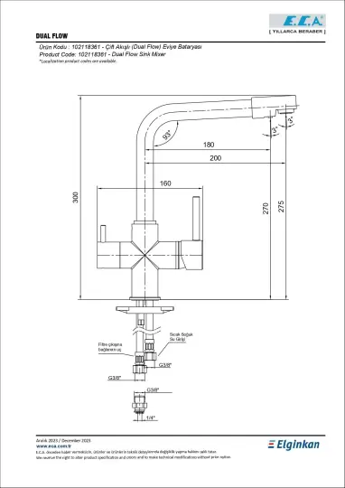 ECA Çift Akışlı (Dual Flow) Arıtma Çıkışlı Eviye Bataryası, 102118361 - 2