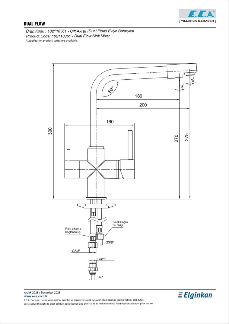 ECA Çift Akışlı (Dual Flow) Arıtma Çıkışlı Eviye Bataryası, 102118361 - 2