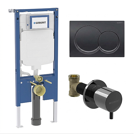 Geberit Sigma Gömme Rezervuar Seti Duofix 8Cm + Siyah Krom Kapak, GEBERITSET070