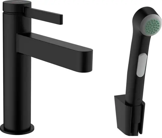 Hansgrohe Finoris Tek Kollu Lavabo Bataryası 110, Bidette El Duşu Ve 160 Cm Duş Hortumu İle Siyah Satin, 76210670