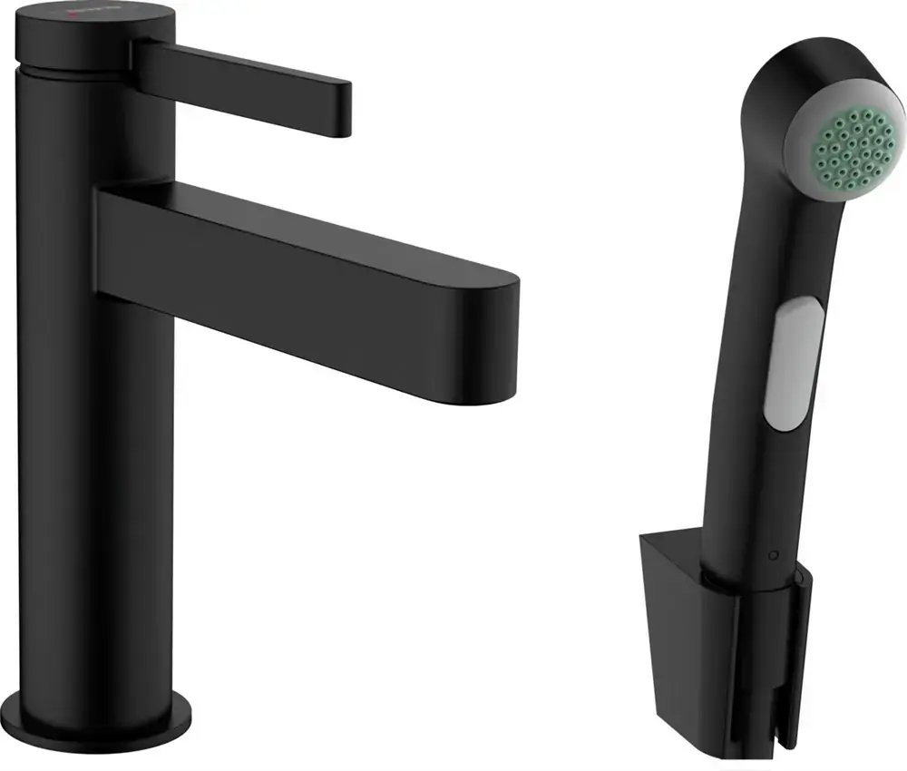 Hansgrohe Finoris Tek Kollu Lavabo Bataryası 110, Bidette El Duşu Ve 160 Cm Duş Hortumu İle Siyah Satin, 76210670 - 1