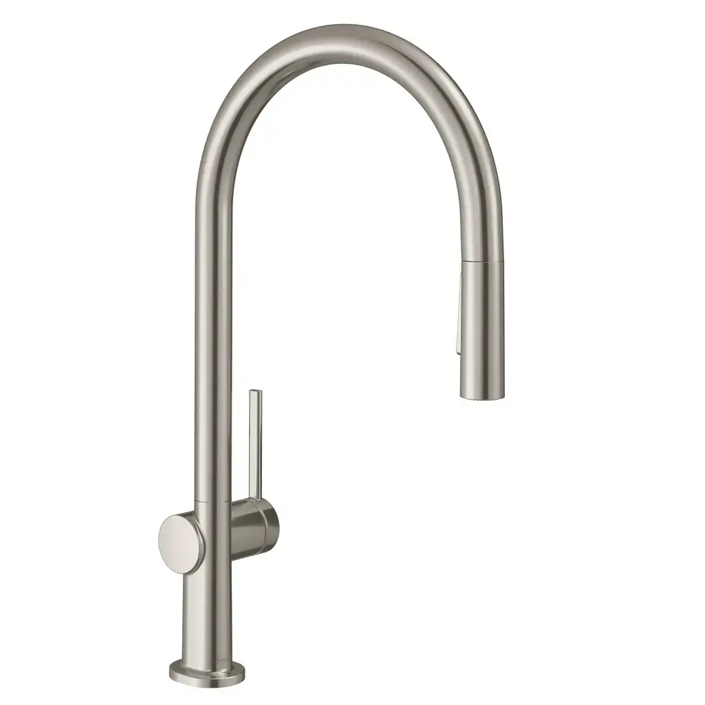 Hansgrohe Talis M54 Paslanmaz Çelik Tek Kollu Eviye Bataryası 210, Çekilebilir El Duşu, 2Jet, 72800800 - 1