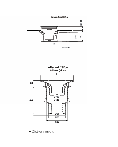 Hüppe Master V 15x15 Yalıtımlı Noktasal Su Gideri, Titanyum Siyah, Yandan (Seramik Uyumlu), 47H002600000MS27 - 4
