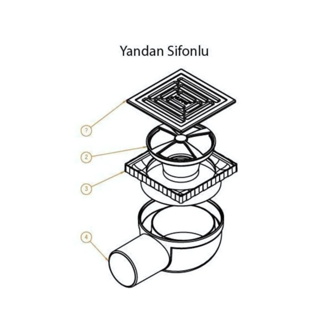 Hüppe Master X 10x10 Yalıtımsız Noktasal Su Gideri, Mat, Yandan, 47H0026000000001 - 2