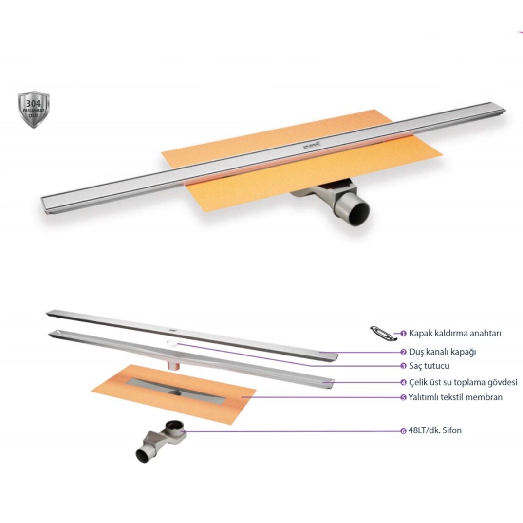 Hüppe Virtuoso Duş Kanalı, Mat, 60 cm (Seramik Uyumlu), 47H0032000000006 - 5