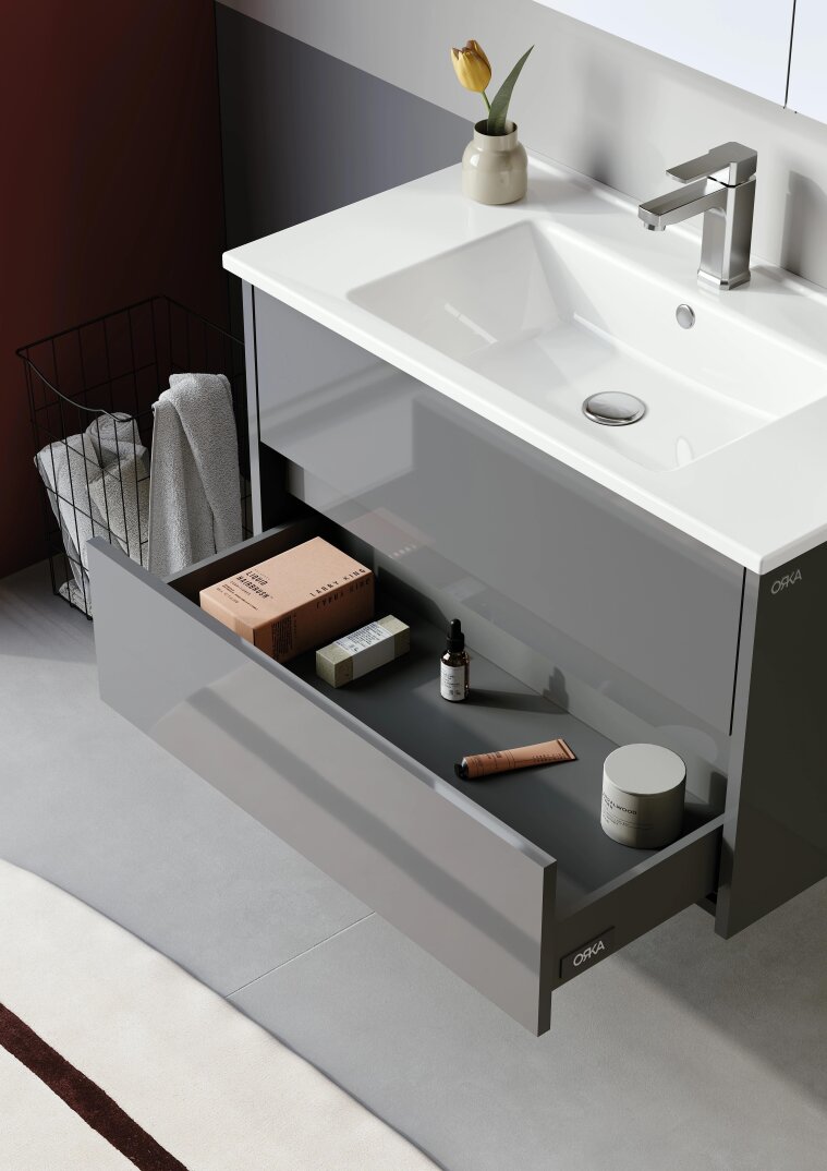 Orka Arno 100 cm Bazalt Gri Banyo Dolabı Alt Modül ve Lavabo (Çekmeceli) , 5008754 - 5