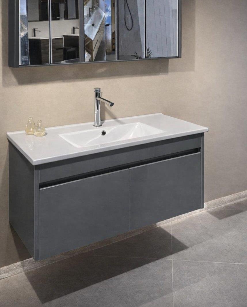 Orka Arno 100 cm Bazalt Gri Banyo Dolabı Alt Modül ve Lavabo (Kapaklı) , 5008757 - 5