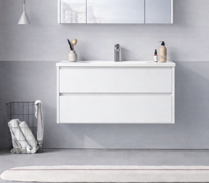 Orka Arno 100 cm Parlak Beyaz Banyo Dolabı Alt Modül ve Lavabo (Çekmeceli) , 5008756 - 1