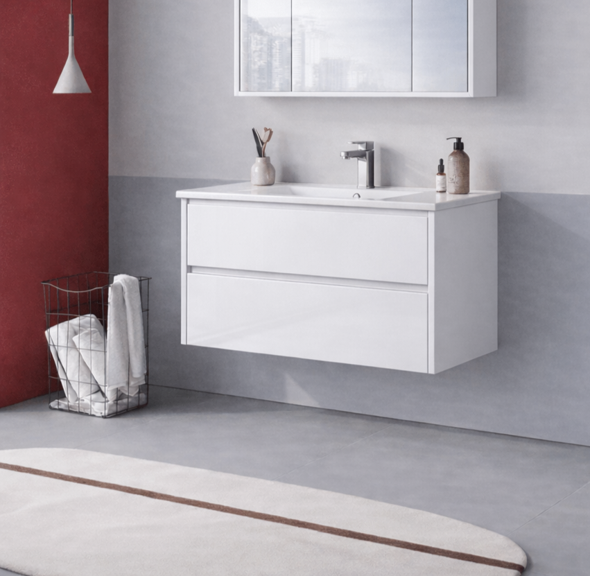 Orka Arno 100 cm Parlak Beyaz Banyo Dolabı Alt Modül ve Lavabo (Çekmeceli) , 5008756 - 3