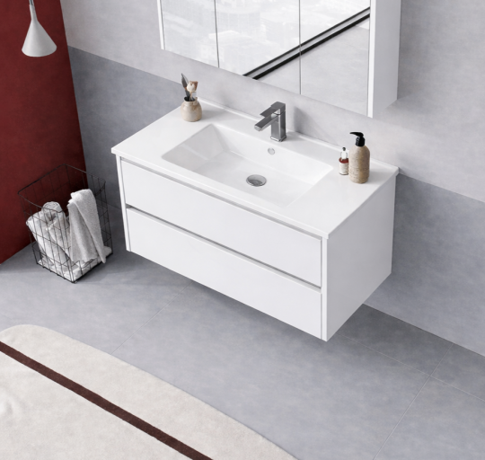 Orka Arno 100 cm Parlak Beyaz Banyo Dolabı Alt Modül ve Lavabo (Çekmeceli) , 5008756 - 4