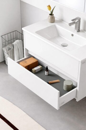 Orka Arno 100 cm Parlak Beyaz Banyo Dolabı Alt Modül ve Lavabo (Çekmeceli) , 5008756 - 6