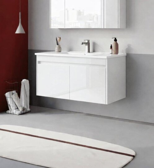 Orka Arno 100 cm Parlak Beyaz Banyo Dolabı Alt Modül ve Lavabo (Kapaklı) , 5008759 - 3