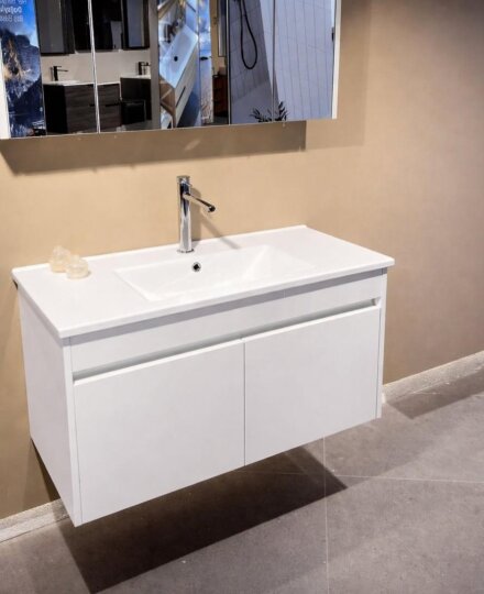 Orka Arno 100 cm Parlak Beyaz Banyo Dolabı Alt Modül ve Lavabo (Kapaklı) , 5008759 - 5