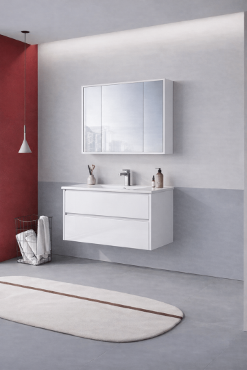 Orka Arno 100 cm Parlak Beyaz Banyo Dolabı Takımı (Çekmeceli) , 5008762 - 3