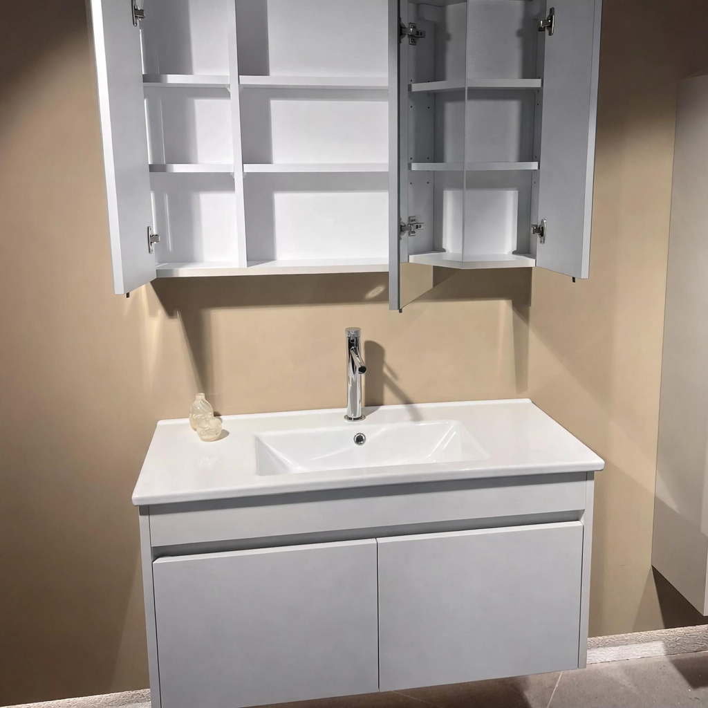 Orka Arno 100 cm Parlak Beyaz Banyo Dolabı Takımı (Kapaklı) , 5008765 - 7