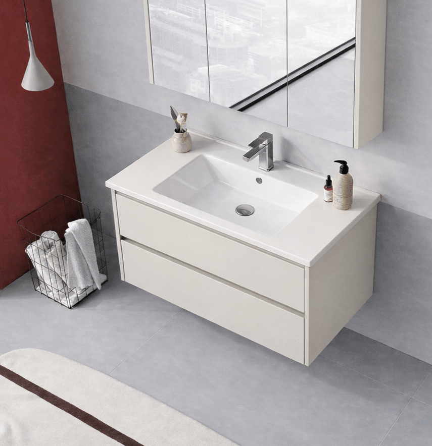 Orka Arno 100 cm Parlak Kaşmir Banyo Dolabı Alt Modül ve Lavabo (Çekmeceli) , 5008755 - 4