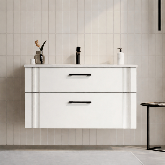 Orka Bari 100 cm Mat Beyaz Banyo Dolabı Alt Modül ve Lavabo, 5006568 