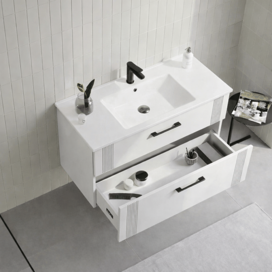 Orka Bari 100 cm Mat Beyaz Banyo Dolabı Alt Modül ve Lavabo, 5006568 - 3