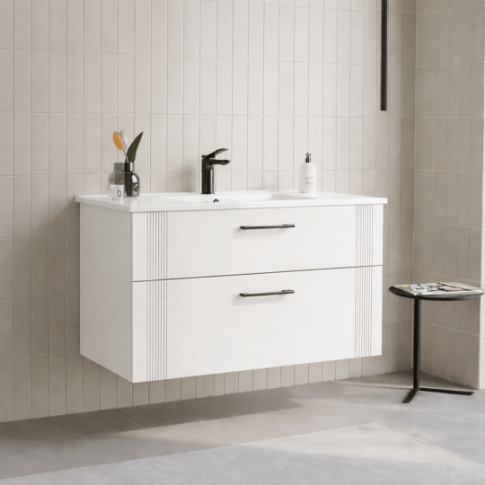 Orka Bari 100 cm Mat Beyaz Banyo Dolabı Alt Modül ve Lavabo, 5006568 - 4