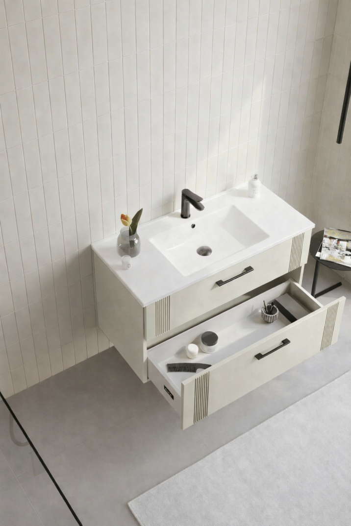 Orka Bari 100 cm Mat Kaşmir Banyo Dolabı Takımı (Dolaplı Ayna) , 5008251 - 3