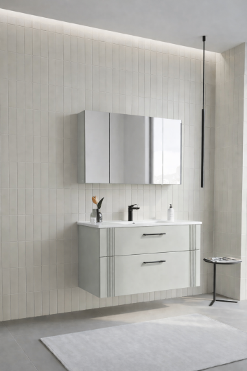 Orka Bari 100 cm Mat Kaşmir Banyo Dolabı Takımı (Dolaplı Ayna) , 5008251 - 4