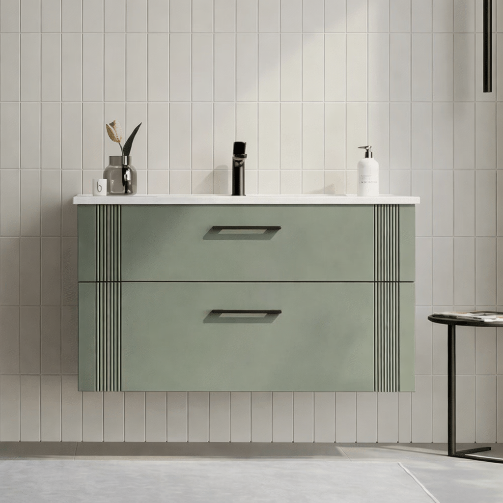 Orka Bari 100 cm Mat Soft Yeşil Banyo Dolabı Alt Modül ve Lavabo, 5006569 - 2