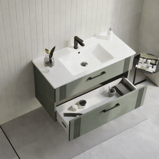 Orka Bari 100 cm Mat Soft Yeşil Banyo Dolabı Alt Modül ve Lavabo, 5006569 - 3