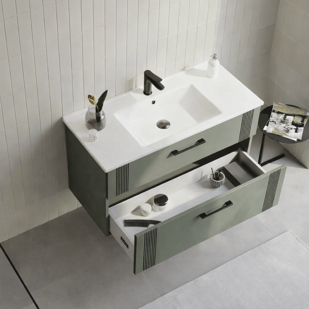 Orka Bari 100 cm Mat Soft Yeşil Banyo Dolabı Alt Modül ve Lavabo, 5006569 - 3