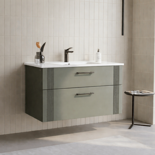 Orka Bari 100 cm Mat Soft Yeşil Banyo Dolabı Alt Modül ve Lavabo, 5006569 - 4