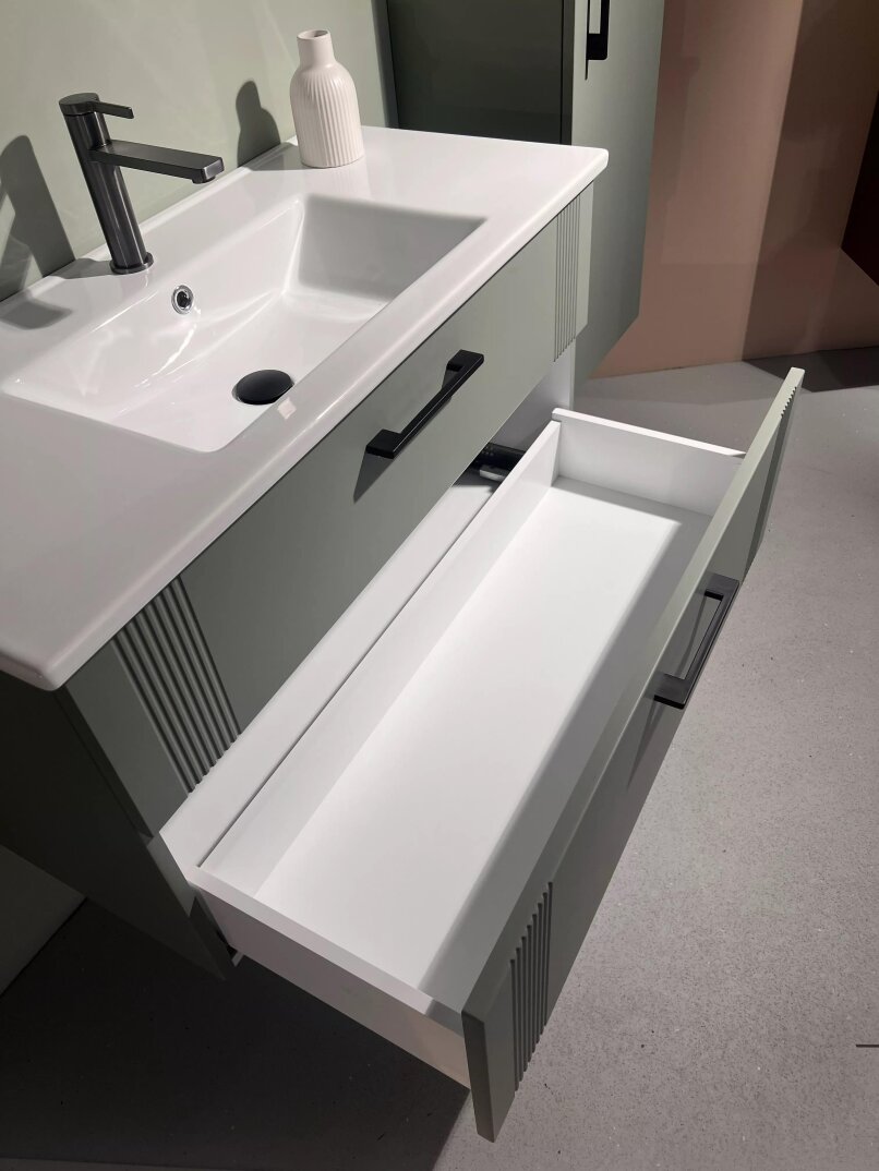 Orka Bari 100 cm Mat Soft Yeşil Banyo Dolabı Alt Modül ve Lavabo, 5006569 - 6