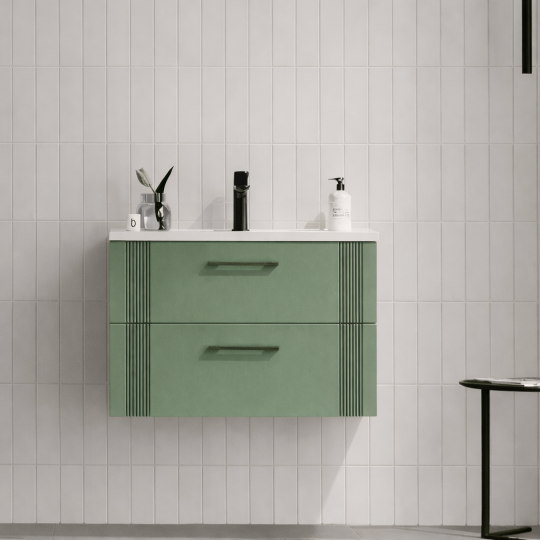 Orka Bari 65 cm Mat Soft Yeşil Banyo Dolabı Alt Modül ve Lavabo, 5006561