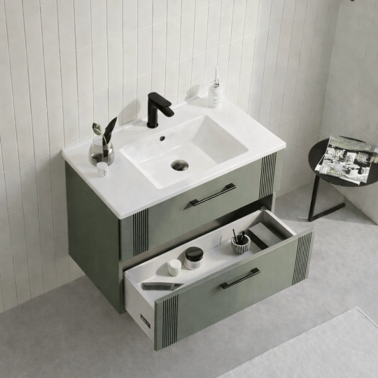 Orka Bari 65 cm Mat Soft Yeşil Banyo Dolabı Alt Modül ve Lavabo, 5006561 - 3
