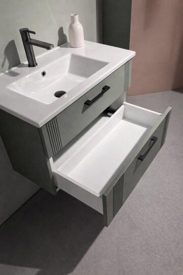 Orka Bari 65 cm Mat Soft Yeşil Banyo Dolabı Alt Modül ve Lavabo, 5006561 - 5