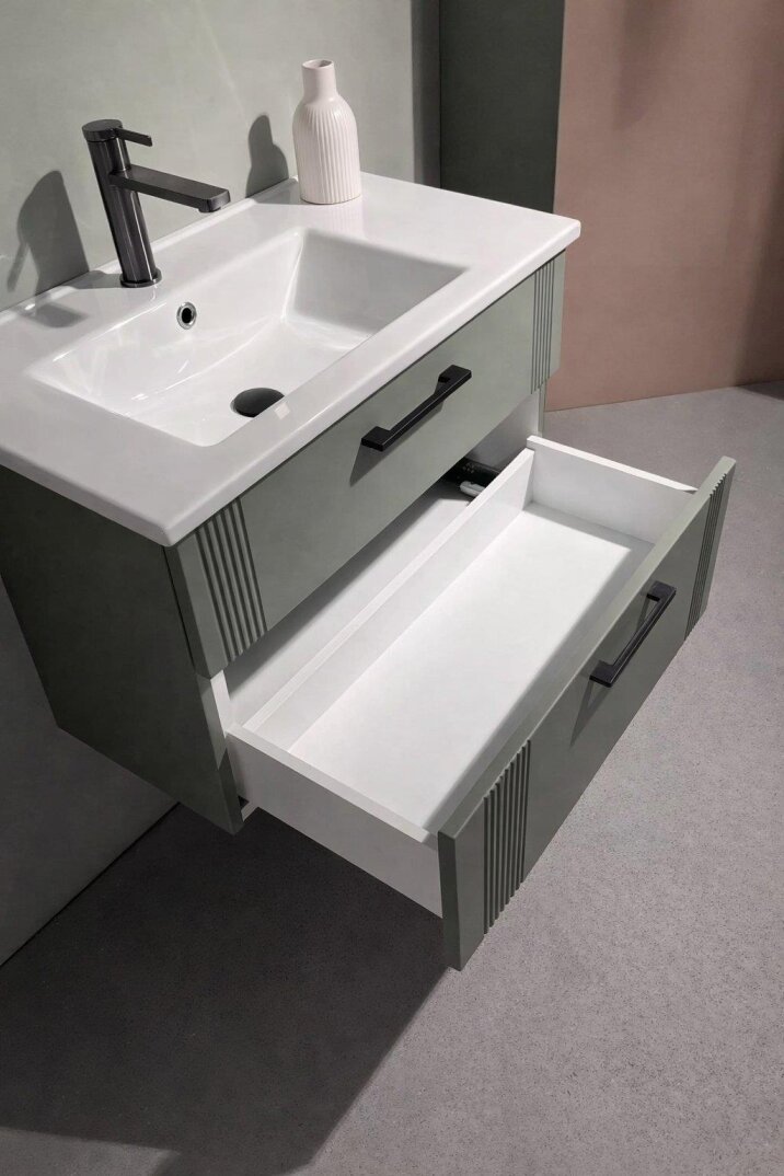 Orka Bari 65 cm Mat Soft Yeşil Banyo Dolabı Alt Modül ve Lavabo, 5006561 - 5