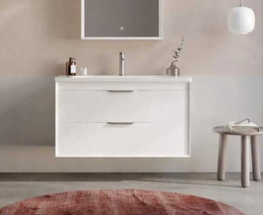 Orka Clay 100 cm Beyaz Banyo Dolabı Alt Modül ve Lavabo (Çift Çekmeceli), 5004385 