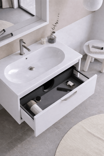 Orka Clay 80 cm Beyaz Banyo Dolabı Alt Modül ve Lavabo, 5002194 - 5