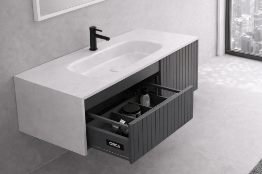 Orka Cube 100 cm Mat Antrasit Banyo Dolabı Alt Modül ve Lavabo , 3009383 - 3