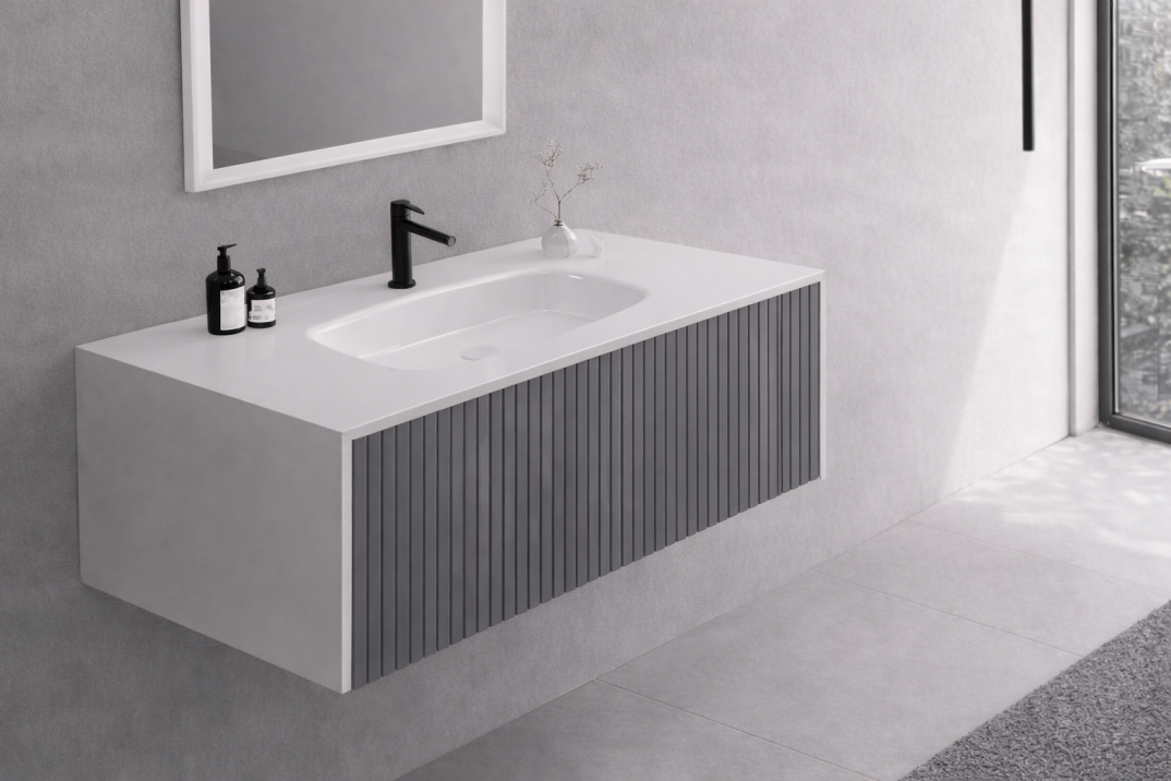 Orka Cube 100 cm Mat Gri Banyo Dolabı Alt Modül ve Lavabo , 3009384 - 4
