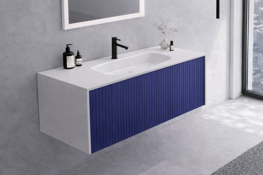 Orka Cube 100 cm Mat Lacivert Banyo Dolabı Alt Modül ve Lavabo , 3009387 - 3