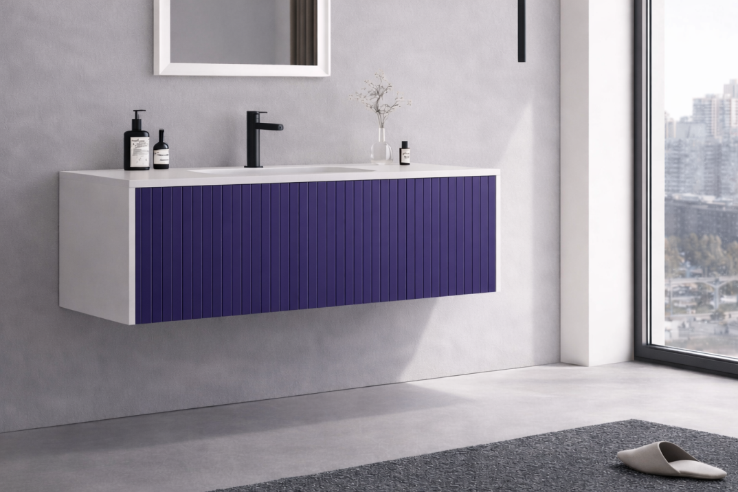 Orka Cube 100 cm Mat Lacivert Banyo Dolabı Alt Modül ve Lavabo , 3009387 - 4