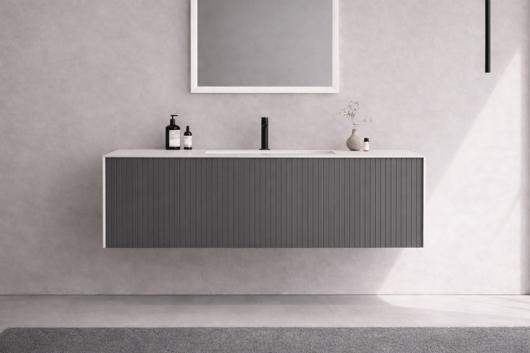 Orka Cube 120 cm Mat Antrasit Banyo Dolabı Alt Modül ve Lavabo, 3000381 - 1