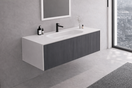 Orka Cube 120 cm Mat Antrasit Banyo Dolabı Alt Modül ve Lavabo, 3000381 - 3