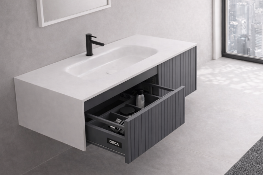 Orka Cube 120 cm Mat Antrasit Banyo Dolabı Alt Modül ve Lavabo, 3000381 - 4