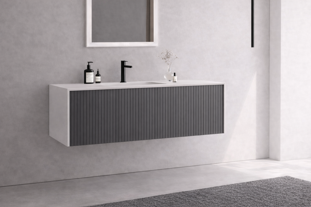 Orka Cube 120 cm Mat Antrasit Banyo Dolabı Alt Modül ve Lavabo, 3000381 - 5