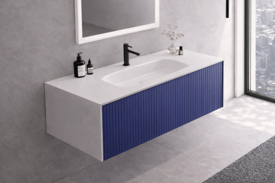 Orka Cube 120 cm Mat Lacivert Banyo Dolabı Alt Modül ve Lavabo, 3000379 - 3