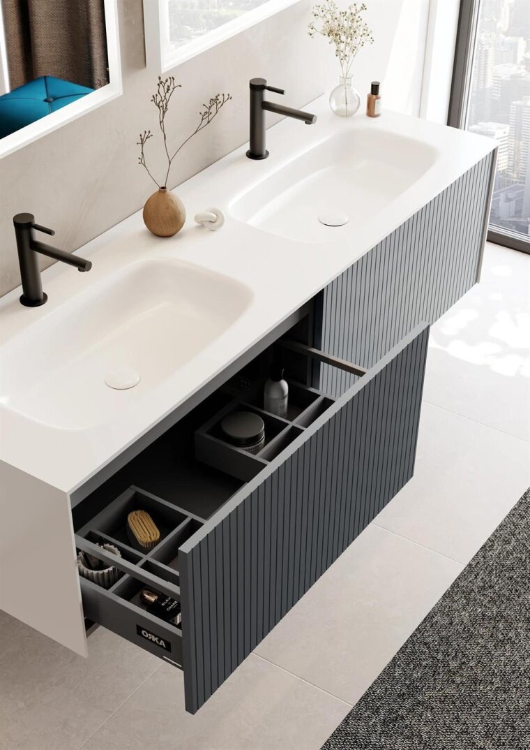 Orka Cube 160 cm Mat Antrasit Banyo Dolabı Alt Modül ve Lavabo, 3000386 - 5