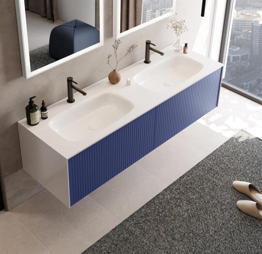 Orka Cube 160 cm Mat Lacivert Banyo Dolabı Alt Modül ve Lavabo, 3000384 - 3
