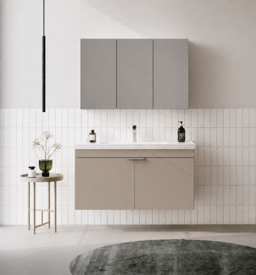 Orka Desna 100 cm, Çöl Beji, Banyo Dolabı Takımı, (Dolaplı Ayna), 5008749 