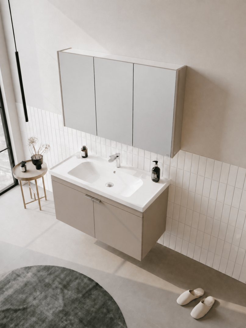 Orka Desna 100 cm, Çöl Beji, Banyo Dolabı Takımı, (Dolaplı Ayna), 5008749 - 4