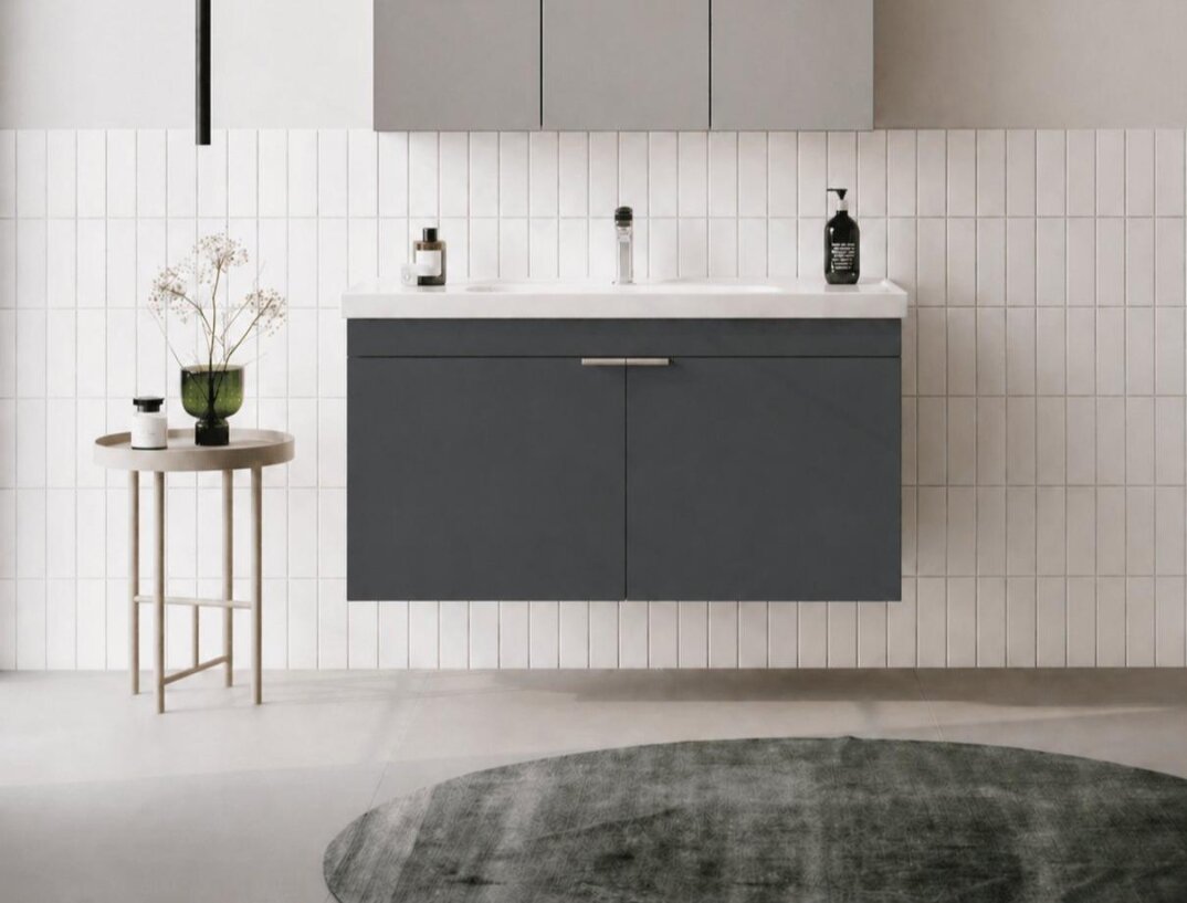 Orka Desna 100 cm, Mat Antrasit Banyo Dolabı Alt Modül Ve Lavabo, 5008732 - 1